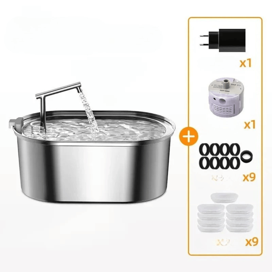 Edelstahl - Katzenbrunnen – Automatischer Trinkbrunnen für Katzen & Hunde, leise, hygienisch & mit Filter für frisches, sauberes Wasser - fellfunk.de