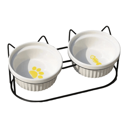 FellFunk Erhöhte Keramik - Katzenschale – 15° geneigter Napf für Futter & Wasser, anti - Erbrechen & ergonomisch - fellfunk.de