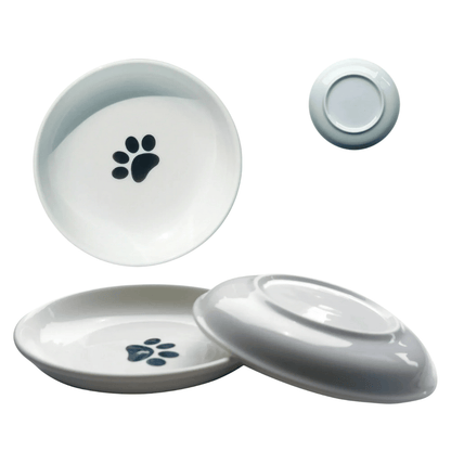 3er Keramiknapf - Set – Flache, breite Katzennäpfe gegen Schnurrhaar - Stress, ideal für Kitten & Katzen, für Futter & Wasser geeignet - fellfunk.de