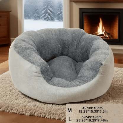 Orthopädisches Plüschbett – Weiches Haustierbett mit Rückenlehne für Katzen & kleine Hunde, ganzjährig bequem & pflegeleicht - fellfunk.de