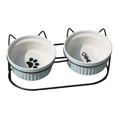 FellFunk Erhöhte Keramik - Katzenschale – 15° geneigter Napf für Futter & Wasser, anti - Erbrechen & ergonomisch - fellfunk.de