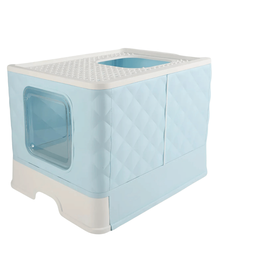 Fellfunk FoldBox XL – Faltbare, geschlossene Katzentoilette mit Deckel & Schaufel für große Katzen, geruchsarm & platzsparend - fellfunk.de