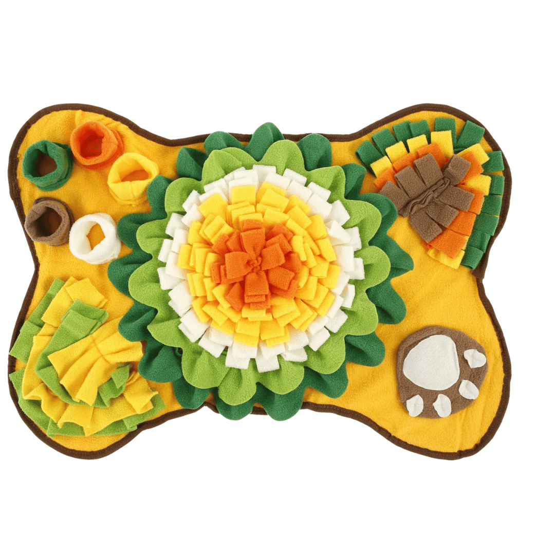 Schnüffelteppich für Hunde – Interaktive Trainingsmatte mit Quietschi & Leckerli - Verstecken - fellfunk.de