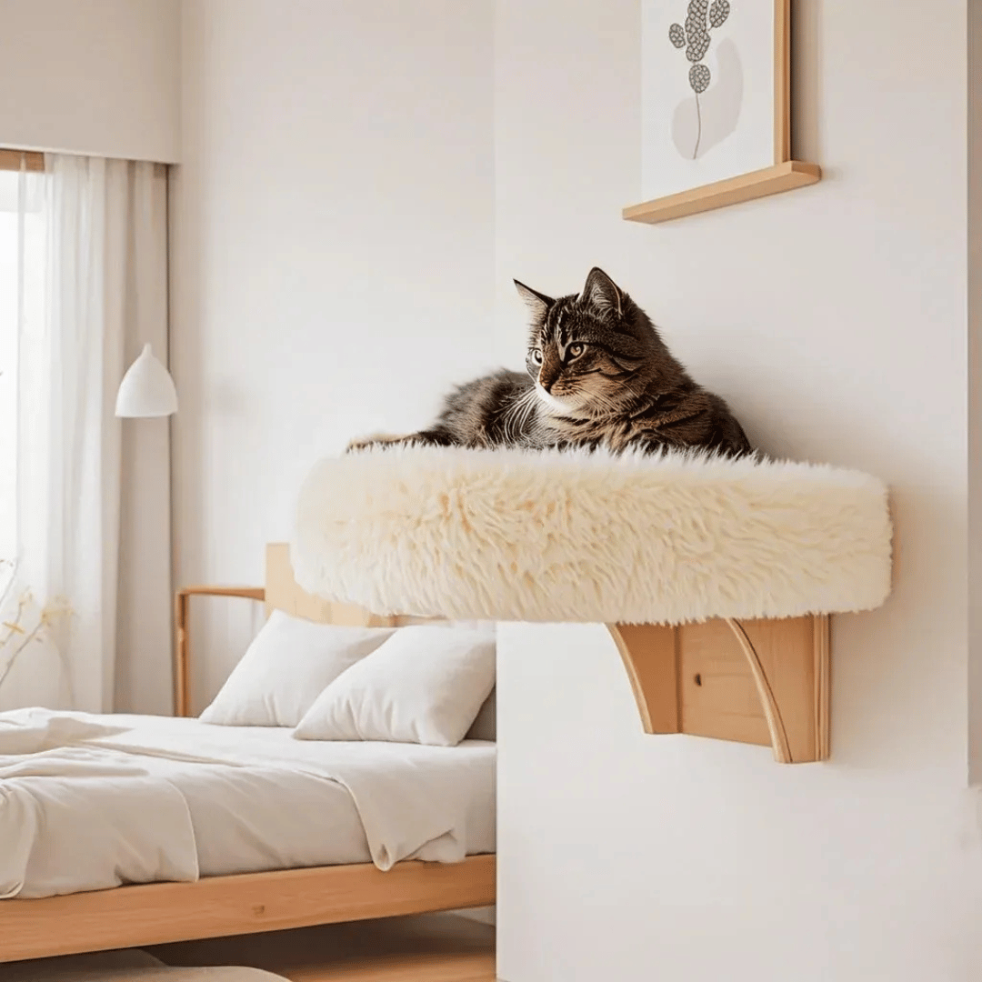 Wandliege aus Holz für Katzen – Fensterbett & Schlafplatz - fellfunk.de