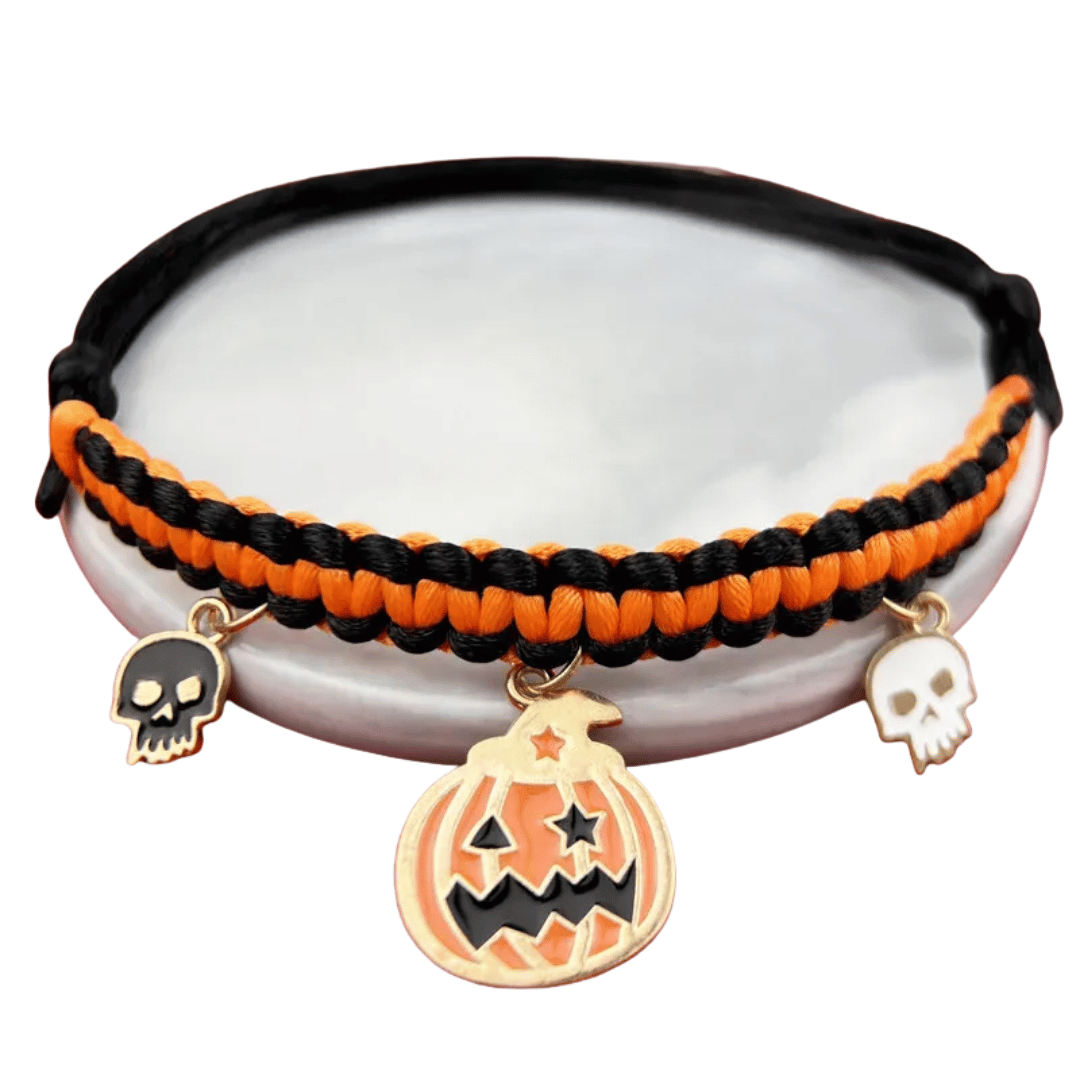 Halloween Halsband – Handgefertigtes Breakaway - Halsband für Katzen & kleine Hunde mit Kürbis - & Geisteranhänger, sicher & stylisch - fellfunk.de