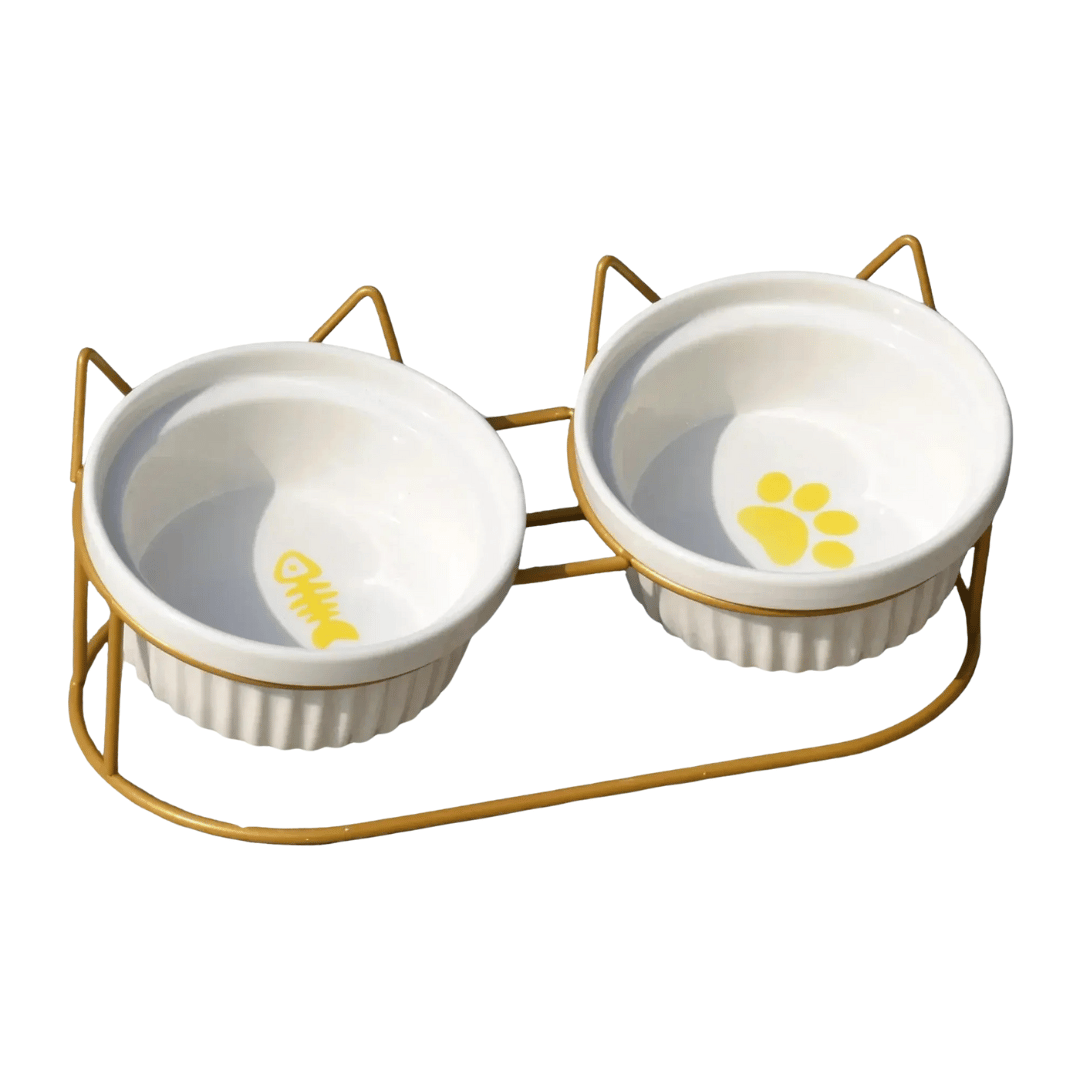 FellFunk Erhöhte Keramik - Katzenschale – 15° geneigter Napf für Futter & Wasser, anti - Erbrechen & ergonomisch - fellfunk.de