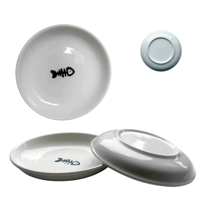 3er Keramiknapf - Set – Flache, breite Katzennäpfe gegen Schnurrhaar - Stress, ideal für Kitten & Katzen, für Futter & Wasser geeignet - fellfunk.de