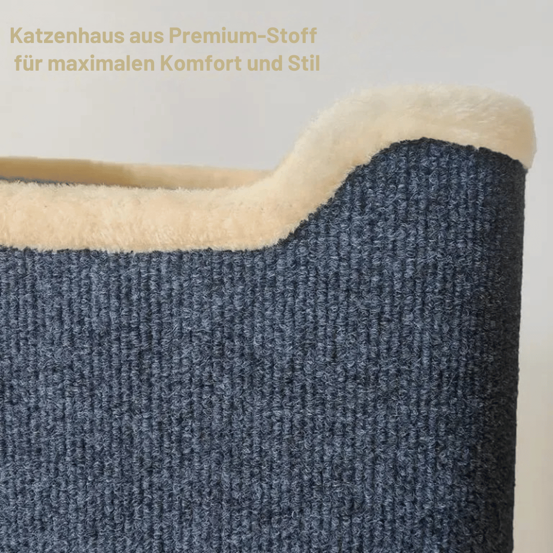 Katzenhöhle mit 2 Ebenen – Indoor Katzenhaus mit Spielzeug & Liegefläche - fellfunk.de