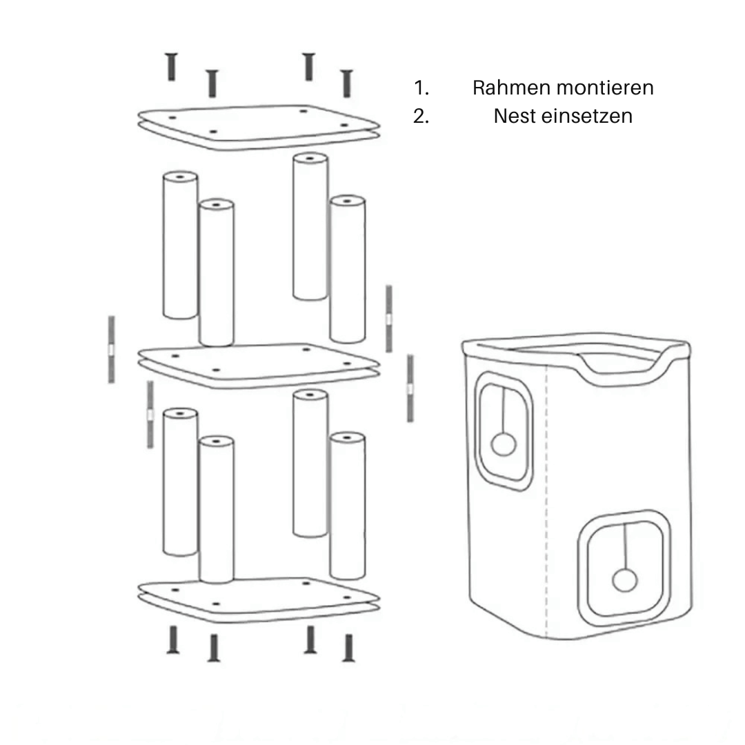Katzenhöhle mit 2 Ebenen – Indoor Katzenhaus mit Spielzeug & Liegefläche - fellfunk.de