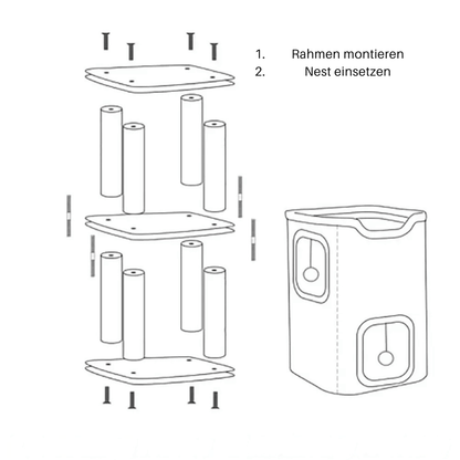 Katzenhöhle mit 2 Ebenen – Indoor Katzenhaus mit Spielzeug & Liegefläche - fellfunk.de