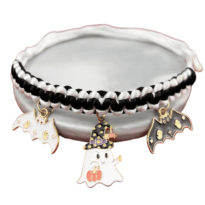 Halloween Halsband – Handgefertigtes Breakaway - Halsband für Katzen & kleine Hunde mit Kürbis - & Geisteranhänger, sicher & stylisch - fellfunk.de