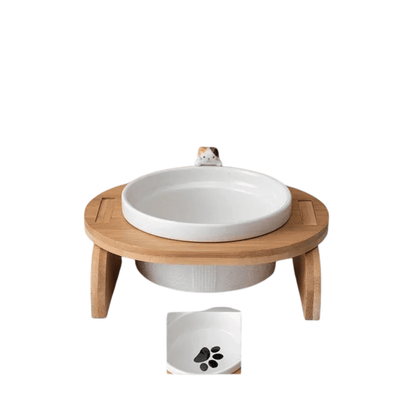 FellFunk Katzen - Doppelnapf – Keramik Futternäpfe mit Holzständer, erhöht & ergonomisch für Wasser und Futter - fellfunk.de