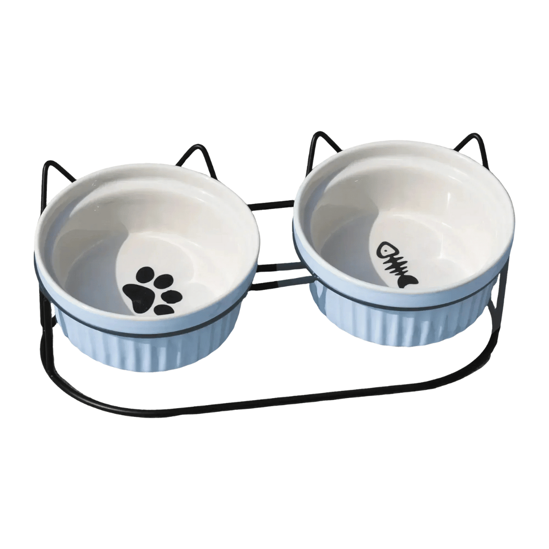 FellFunk Erhöhte Keramik - Katzenschale – 15° geneigter Napf für Futter & Wasser, anti - Erbrechen & ergonomisch - fellfunk.de