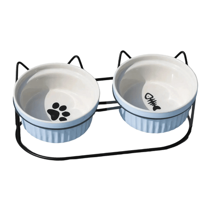 FellFunk Erhöhte Keramik - Katzenschale – 15° geneigter Napf für Futter & Wasser, anti - Erbrechen & ergonomisch - fellfunk.de