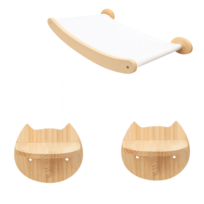 FellFunk Wand - Katzenbaum – Wandregale mit Kratzstamm, Hängematte, Kletterplattform & Seilleiter aus Holz - fellfunk.de