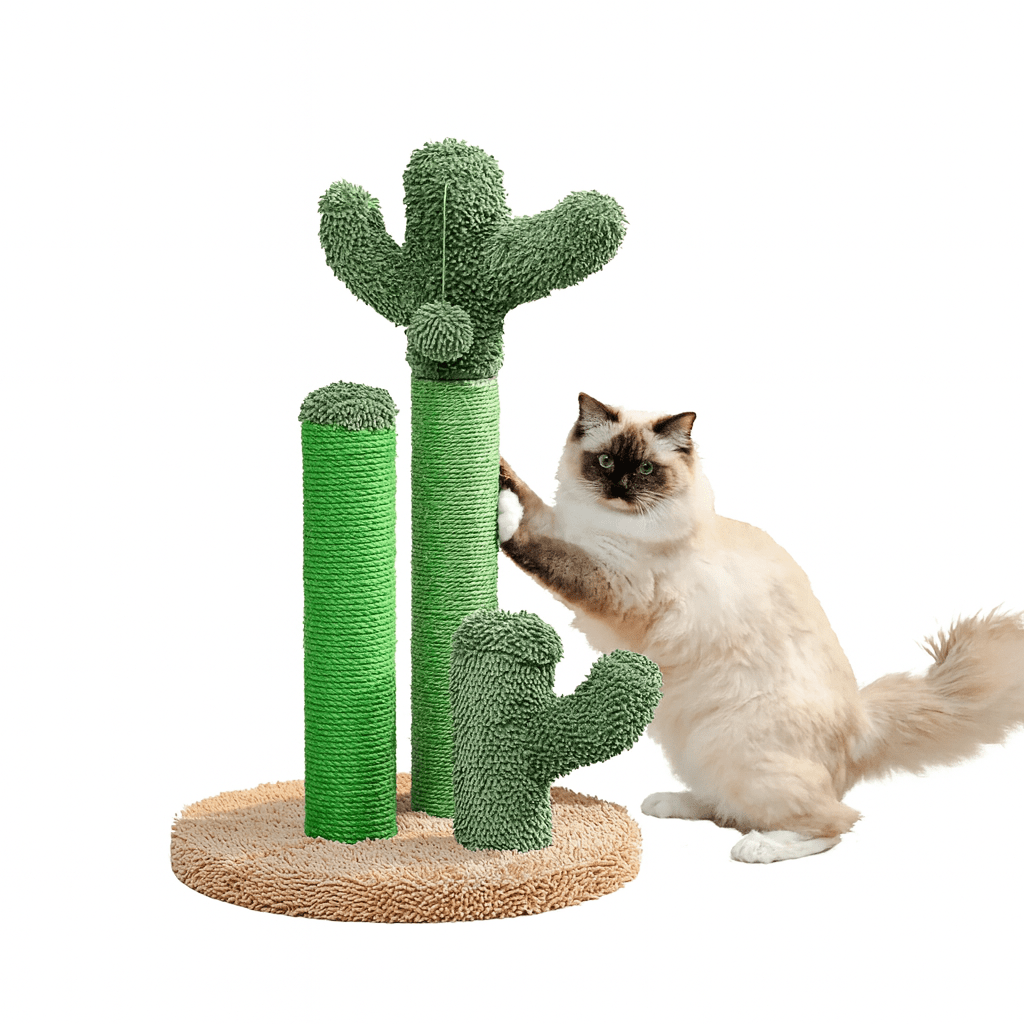 Fellfunk Kratzbaum Kaktus – Stylischer Katzen - Kratzbaum mit 3 Sisal - Säulen & Spielball für Krallenpflege, Spielspaß & Wohnungdeko - fellfunk.de