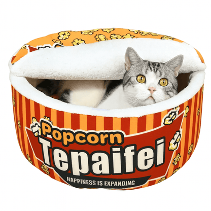 Fellfunk Popcorn Katzenhöhle – Geschlossenes Winterbett für Katzen, warm & kuschelig, vermittelt Geborgenheit & sicheren Schlafplatz - fellfunk.de