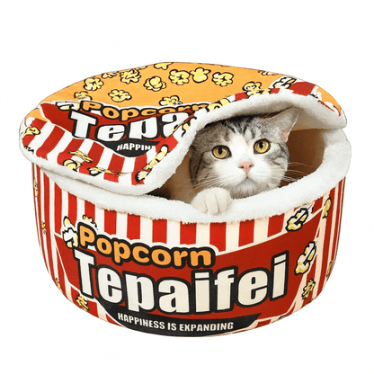 Fellfunk Popcorn Katzenhöhle – Geschlossenes Winterbett für Katzen, warm & kuschelig, vermittelt Geborgenheit & sicheren Schlafplatz - fellfunk.de