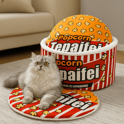 Fellfunk Popcorn Katzenhöhle – Geschlossenes Winterbett für Katzen, warm & kuschelig, vermittelt Geborgenheit & sicheren Schlafplatz - fellfunk.de