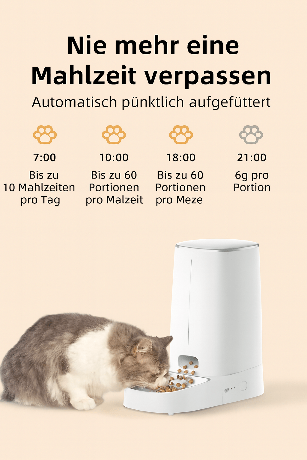 Smart Futterautomat – Automatischer WiFi - Futterspender mit App - Steuerung für Katzen & Hunde, Trockenfutter & flexible Fütterung - fellfunk.de