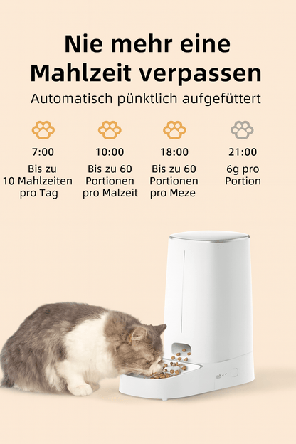 Smart Futterautomat – Automatischer WiFi - Futterspender mit App - Steuerung für Katzen & Hunde, Trockenfutter & flexible Fütterung - fellfunk.de