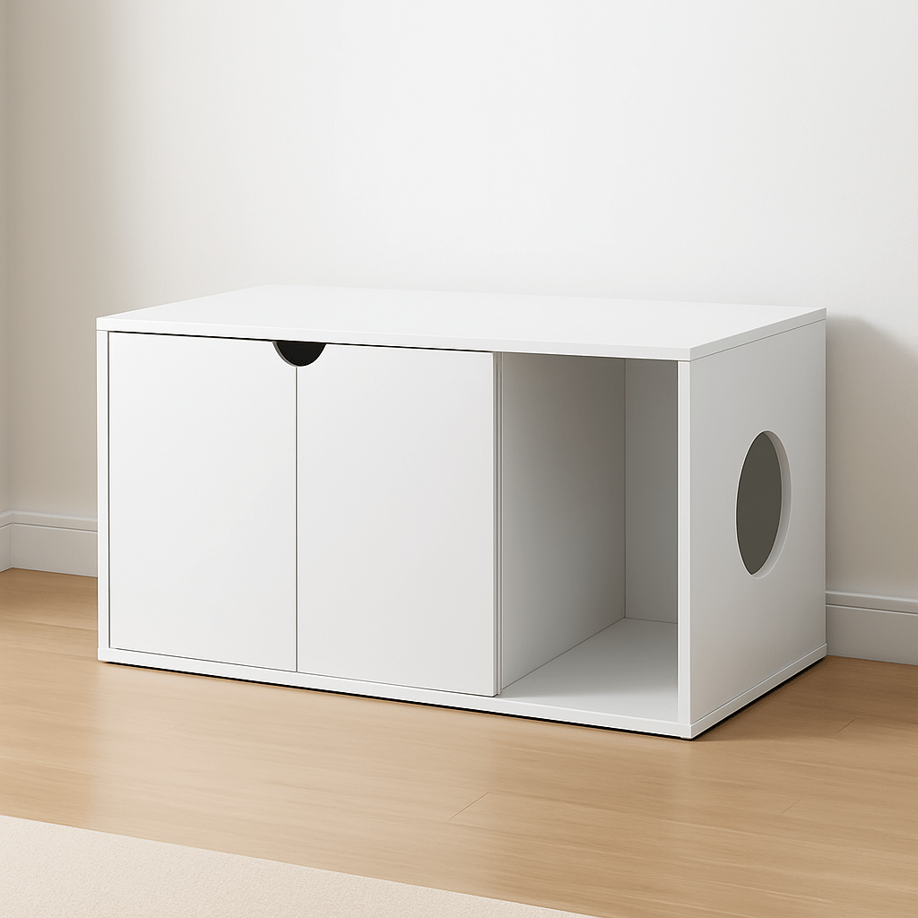 Katzenmöbel – Stabiles Holz - Katzenhaus 105×51×53 cm als Katzentoiletten - Schrank, diskret, robust & stilvolles Möbelstück - fellfunk.de