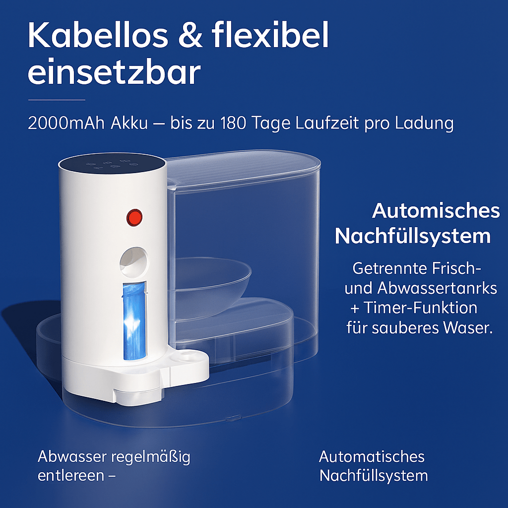 Kabelloser Trinkbrunnen – Wiederaufladbarer Katzenbrunnen mit großer Kapazität, leise & umweltfreundlich für frisches Wasser - fellfunk.de