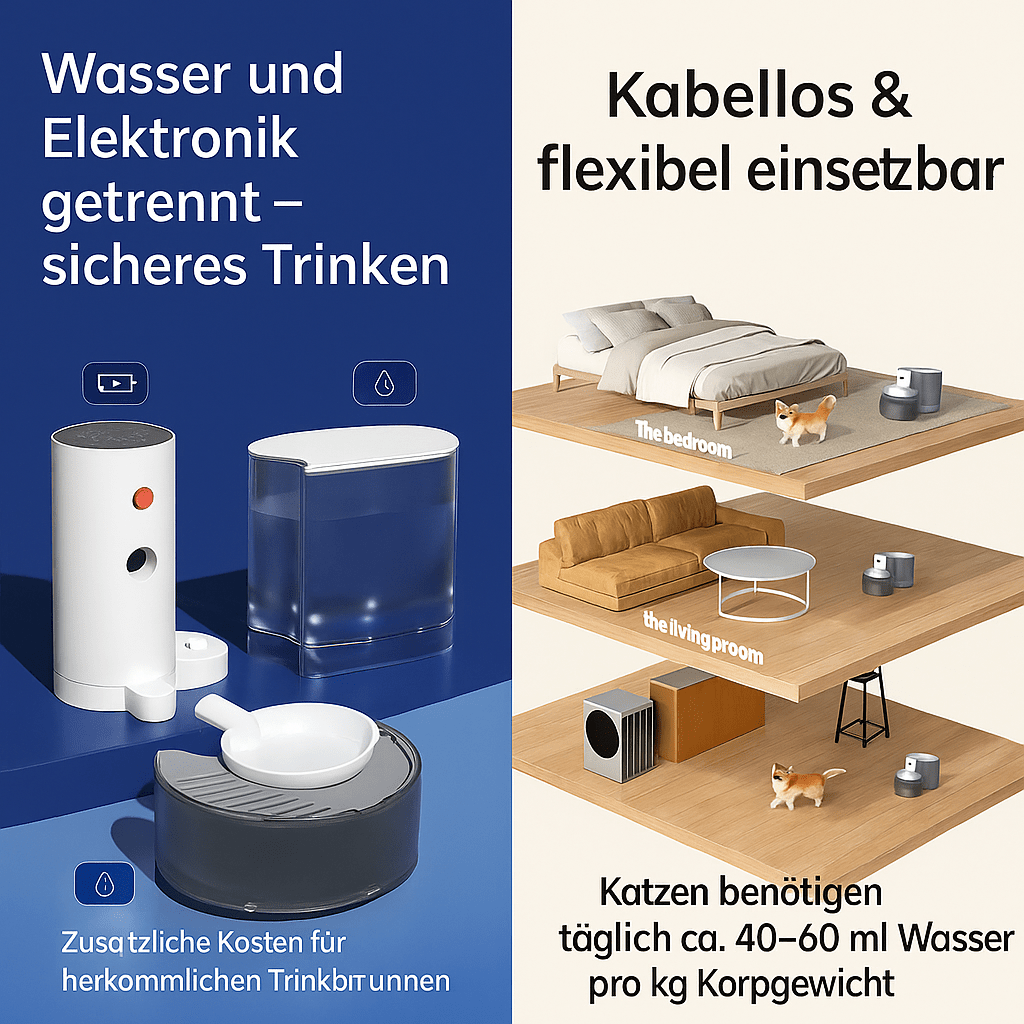 Kabelloser Trinkbrunnen – Wiederaufladbarer Katzenbrunnen mit großer Kapazität, leise & umweltfreundlich für frisches Wasser - fellfunk.de