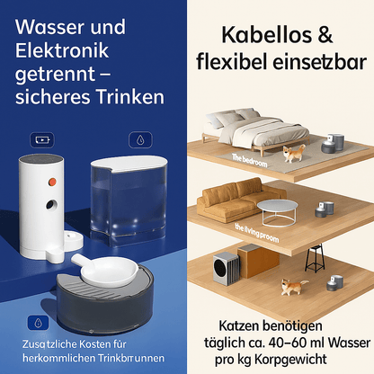 Kabelloser Trinkbrunnen – Wiederaufladbarer Katzenbrunnen mit großer Kapazität, leise & umweltfreundlich für frisches Wasser - fellfunk.de