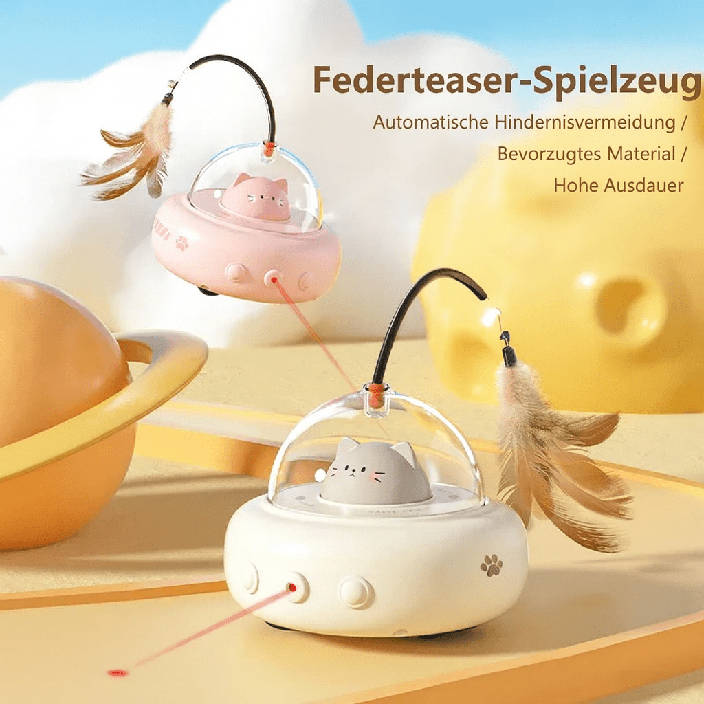 Feder - Teaser – Intelligentes Katzenspielzeug mit Feder & Glocke, elektrisch & austauschbar, ideal für Training & Bewegung - fellfunk.de