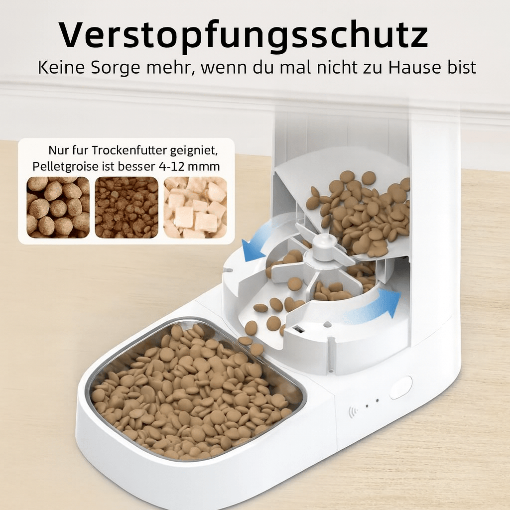 Smart Futterautomat – Automatischer WiFi - Futterspender mit App - Steuerung für Katzen & Hunde, Trockenfutter & flexible Fütterung - fellfunk.de