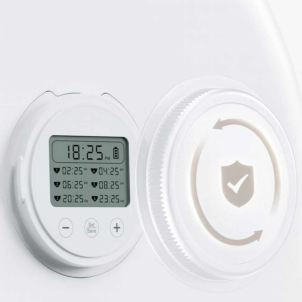 Smart Futterautomat – Kabelloser 6 - Mahlzeiten - Automat für Katzen & Hunde, für Nass - & Trockenfutter, planbare Fütterung & Portionen - fellfunk.de