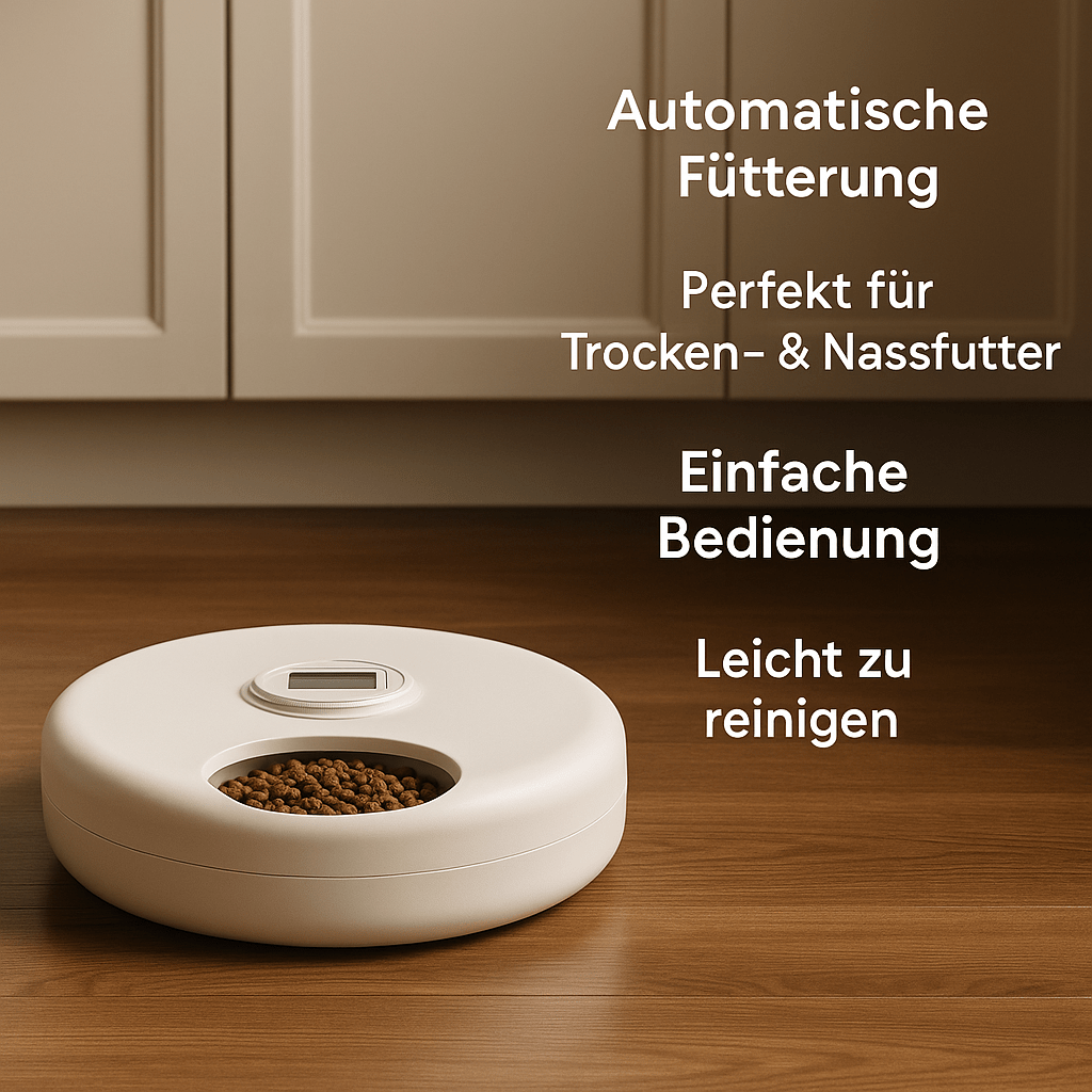Smart Futterautomat – Kabelloser 6 - Mahlzeiten - Automat für Katzen & Hunde, für Nass - & Trockenfutter, planbare Fütterung & Portionen - fellfunk.de