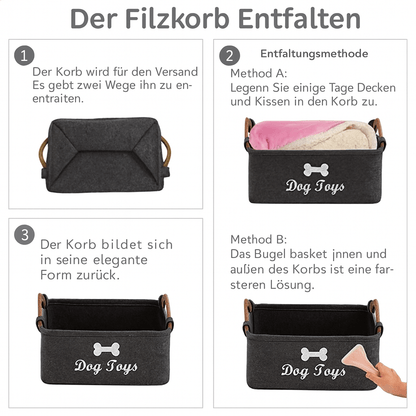Haustier Spielzeugbox aus Filz – Faltbare Aufbewahrung für Spielzeug, Futter & Zubehör - fellfunk.de