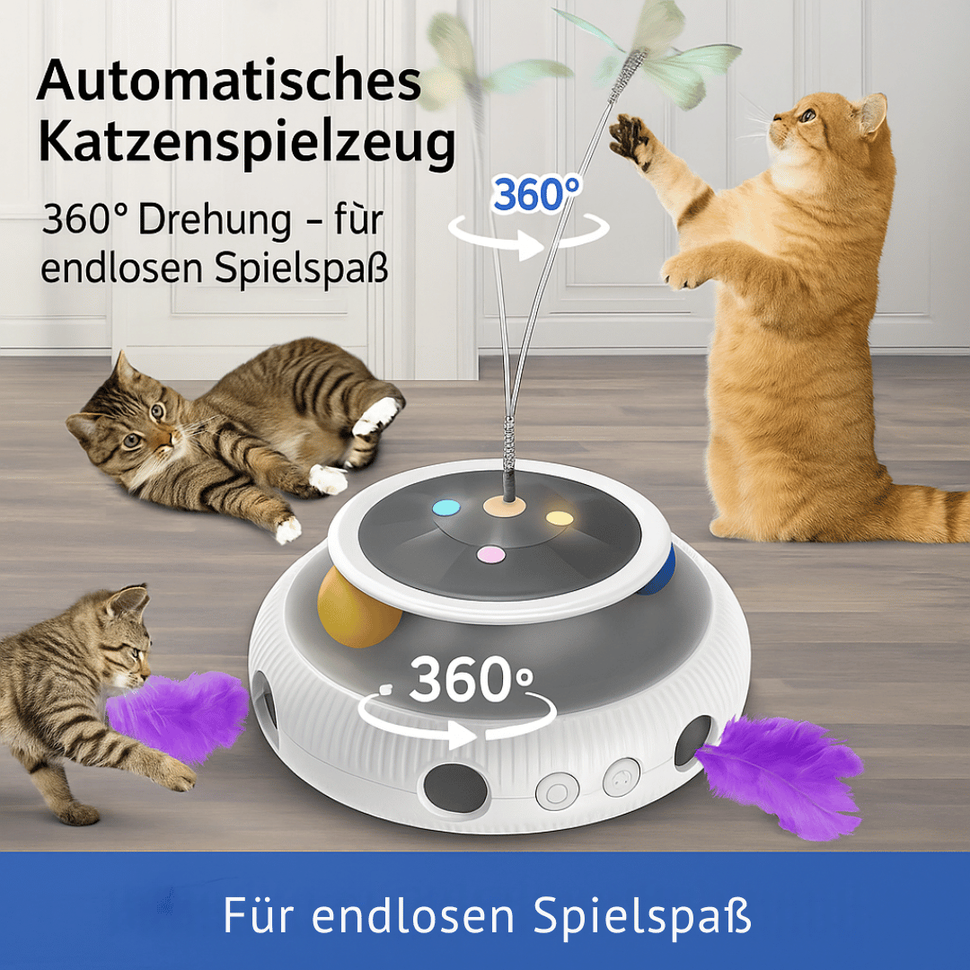 3 - in - 1 Katzenspielzeug – Elektronisches Set mit flatterndem Schmetterling, Feder & Spielball für interaktiven Spaß & Bewegung - fellfunk.de