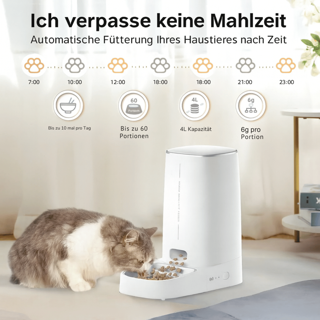 Smart Futterautomat – Automatischer WiFi - Futterspender mit App - Steuerung für Katzen & Hunde, Trockenfutter & flexible Fütterung - fellfunk.de