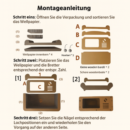 Katzen Kratzsofa – Robuste Pappe mit Kratzsäule & Spielzeug für aktives Indoor - Training - fellfunk.de