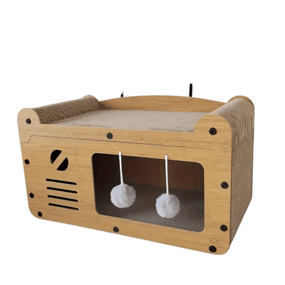 Katzen Kratzsofa – Robuste Pappe mit Kratzsäule & Spielzeug für aktives Indoor - Training - fellfunk.de