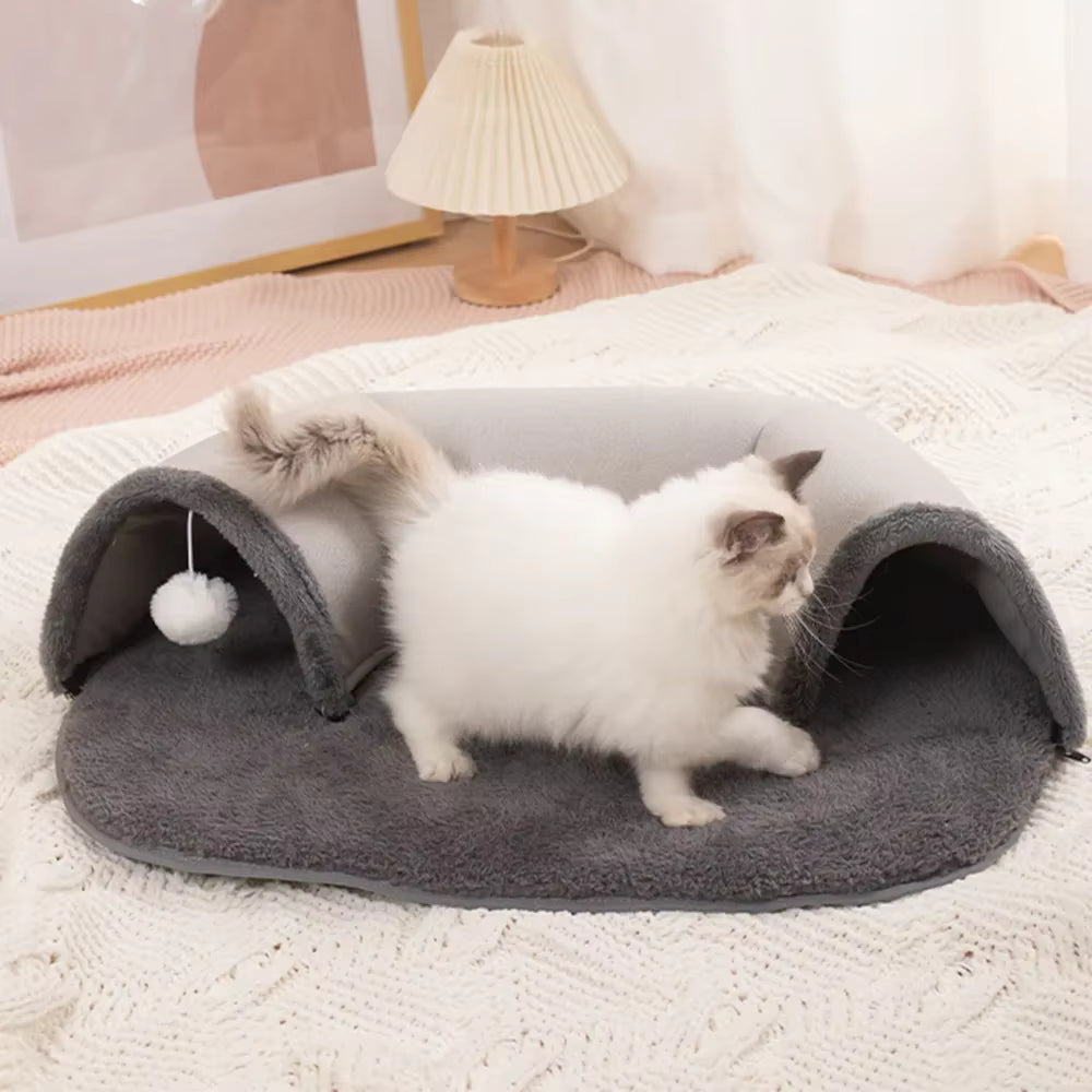 Fellfunk OvalPlay – Interaktives Katzenspielhaus mit Tunnel in Ellipsenform & weichem Schlafbereich