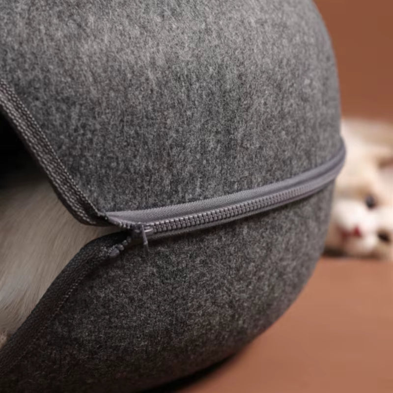 Fellfunk DonutPlay – Rundes Katzenspielbett aus Filz mit Tunnel & Höhlenfunktion für Spaß & Geborgenheit
