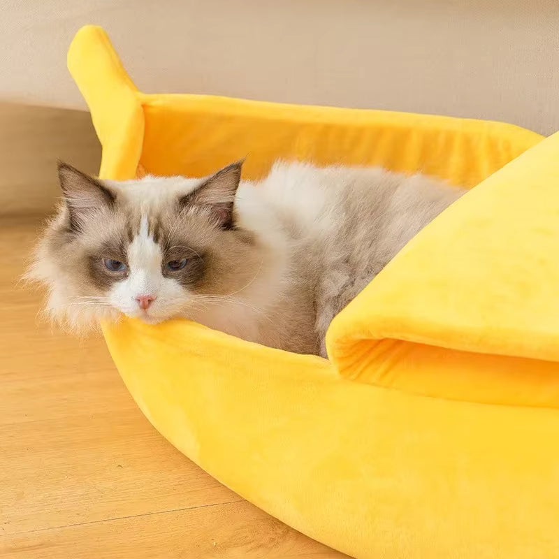 Fellfunk KuschelBanane – Bananenförmiges Haustierbett für Katze & Co.